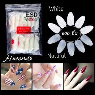 เล็บ PVC ทรง Almonds สำหรับต่อเล็บ 10 ไซด์ 600 ชิ้น อย่างดี มีคุณภาพ แยกเบอร์ มีเก็บปลายทาง