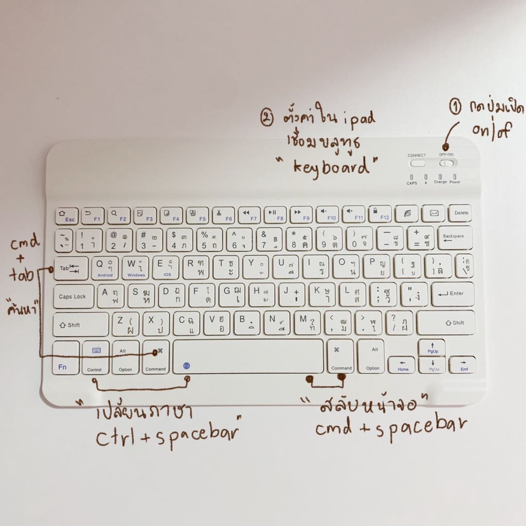 Keyboardไทย-อังกฤษ ✨ คีย์บอร์ดบลูทูธไร้สายสำหรับ ไอแพด ไอโฟน แท็บเล็ต Android Huaweiหลากสีให้เลือกสินค้าพร้อมส่ง ราคา ถูกที่สุด ดีลบีเคเค แกลเลอรีภาพที่ 8