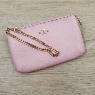 กระเป๋าคล้องมือ LARGE WRISTLET (COACH 73044) หนังแท้ สีชมพู สายโซ่