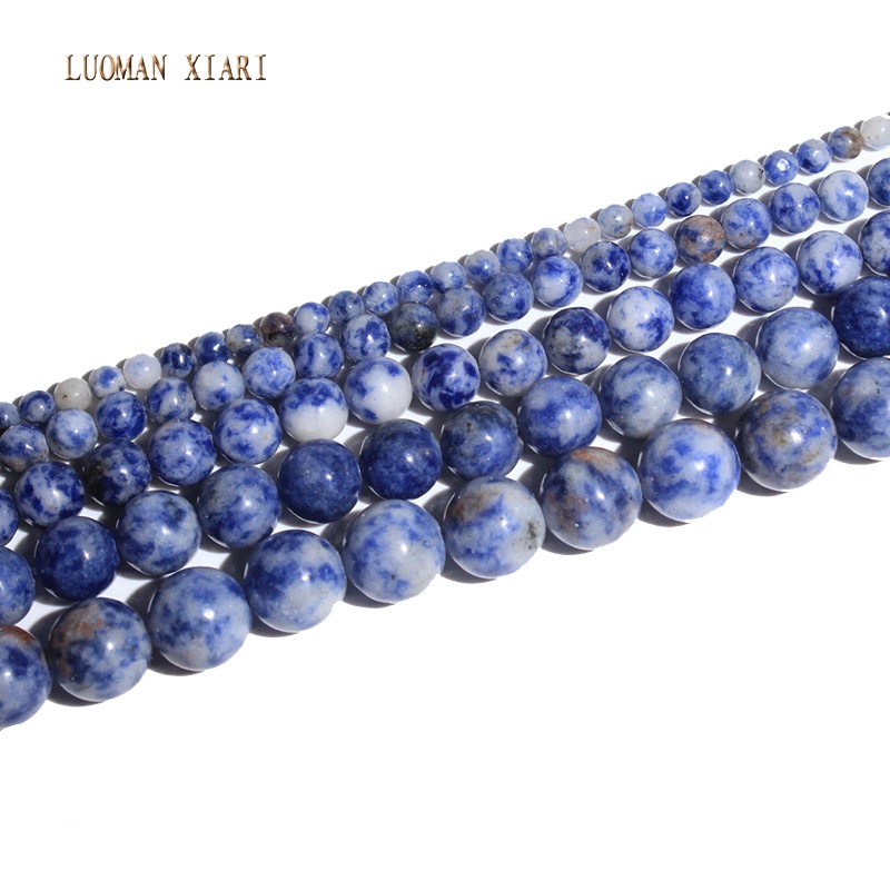 ลูกปัดหินโซดาไลต์ธรรมชาติ ลายจุด สีขาว สีฟ้า สําหรับทําเครื่องประดับ สร้อยคอ สร้อยข้อมือ DIY ราคา ถูกที่สุด ดีลบีเคเค แกลเลอรีภาพที่ 2