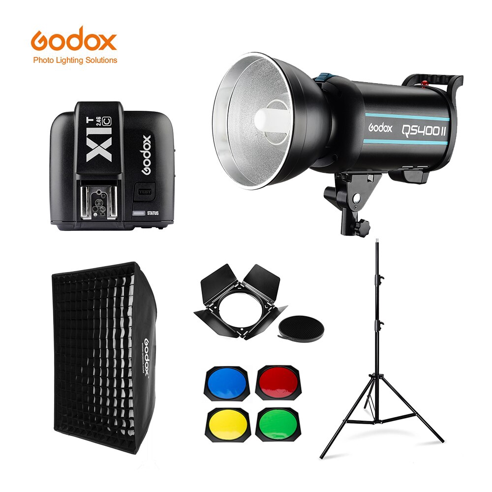 Godox QS400II 400Ws GN65 Professional Studio Flash Strobe + ขาตั้งไฟ 2.8 ม. + ซอฟท์บ็อกซ์ตาราง 60x90
