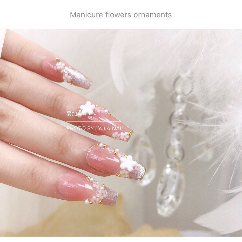 ดอกไม้อะคริลิคขาว ดอกไม้สีขาวแต่งเล็บ+ไข่ปลา เงิน /ทอง /โรสโกล์ ดอกน่ารักใส่แล้วดูปัง ดูดีหรูหราสุดๆ ราคา ถูกที่สุด ดีลบีเคเค แกลเลอรีภาพที่ 5