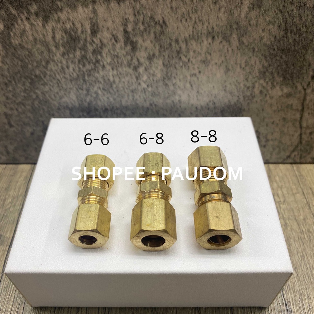 ข้อต่อทองเหลือง ต่อตรงตาไก่ สองด้าน 6 มิล 8 มิล ข้อต่อตรง ทองเหลือง อะไหล่แก๊ส อะไหล่ LPG NGV รถยนต์