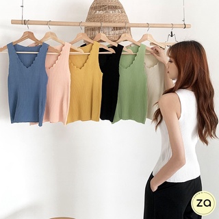 💥HOT SALE💥เสื้อกล้ามแฟชั่น คอหยัก ไหมพรม 7 สี