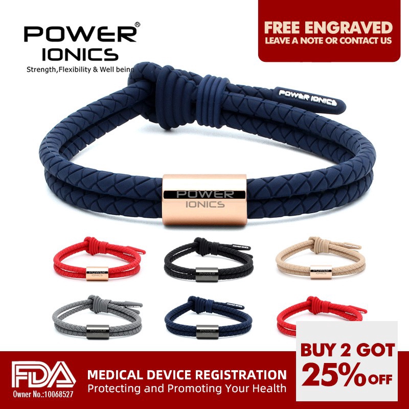 อุปกรณ์FDA จดทะเบียนPower Ionics WEAVE BAND Unisex กันน้ําไอออนและ Germanium กีฬาแฟชั่นสร้อยข้อมือฟรีแกะสลักพร้อมกล่องของขวัญ