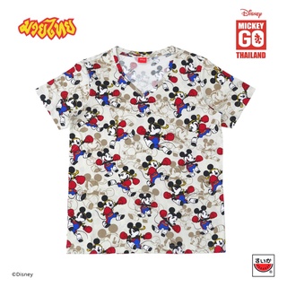 เสื้อแตงโม (SUIKA) - MICKEY GO THAILAND : MUAY THAI เสื้อยืดคอกลม/คอวี สีกากี ลาย MK012