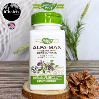 อัลฟา-แมกซ์ อัลฟัลฟา Natures Way® Alfa-Max Alfalfa Concentrate 840 mg 100 Vegan Capsules พืชตระกูลถั่วขนาดเล็ก