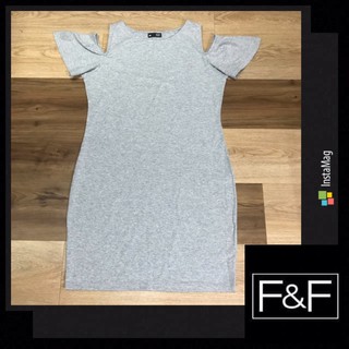 🌹แบรนด์แท้💯เดรส F&amp;F สีเทาเว้าไหล่สวยมาก