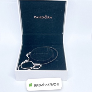 [พร้อมส่ง สินค้าแท้ 💯 ] Pandoda สายหนัง Free size แถมกล่อง Pandora Moments Black Leather Slider Bracelet