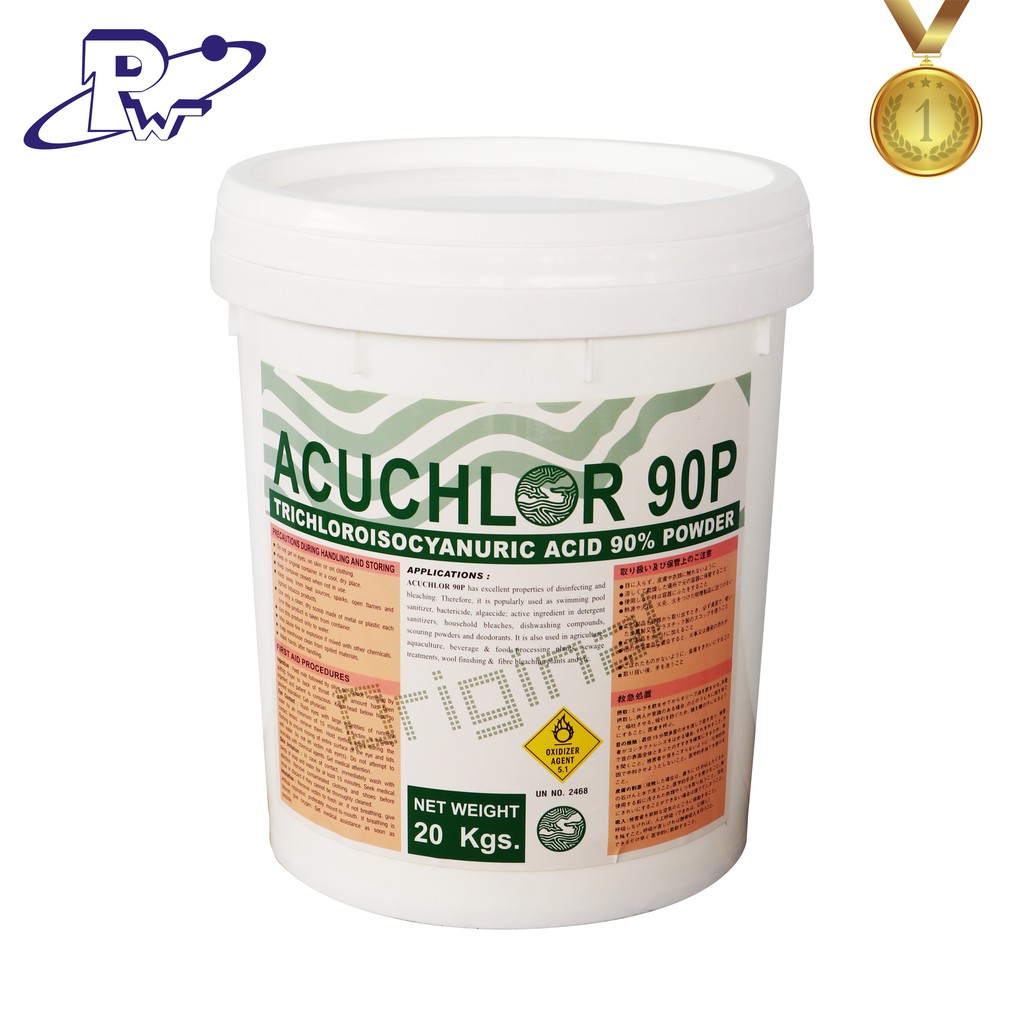 คลอรีนผง คลอรีนเม็ดเกล็ด TCCA  ACUCHLOR 90%  20 kg. for swimming pools **รบกวนสั่งทีละ 1 ถังต่อใบสั่งซื้อ**