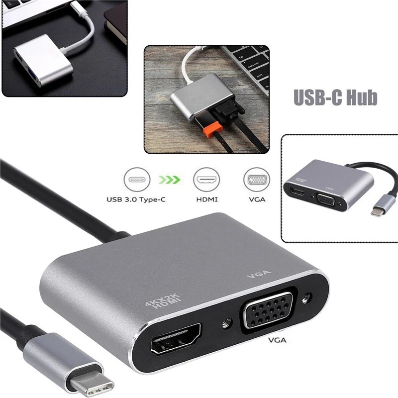 CODพร้อมส่ง3in1 USB 3.1 Type C to HDMIVGA Female Adapter Support 4K ...