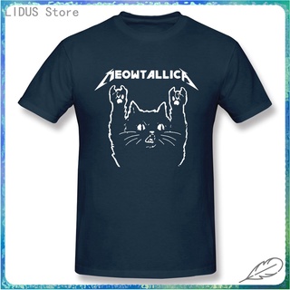 ขายดี เสื้อยืด ผ้าฝ้าย พิมพ์ลายแมว Meowtallica Cat Rock Music แนวคลาสสิก สําหรับผู้ชาย POI32SDF39163