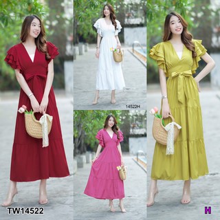 J14522 Maxi Dress เดรสยาว คอวี แขนระบาย