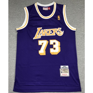 ใหม่ NBA Los Angeles Lakers สําหรับผู้ชาย #เสื้อกีฬาบาสเก็ตบอล ปักลาย Dennis Rodman 73 สีม่วง สไตล์เรโทร