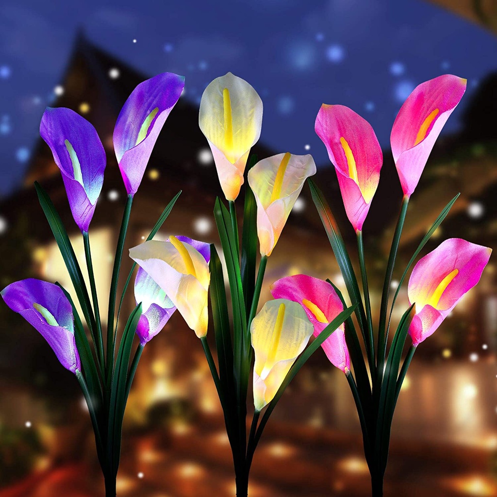 สวนพลังงานแสงอาทิตย์ Stake ไฟกลางแจ้งกันน้ํา Calla Lily LED ดอกไม้สําหรับบ้านสวน, ลาน, ตกแต่งสนามหลังบ้าน