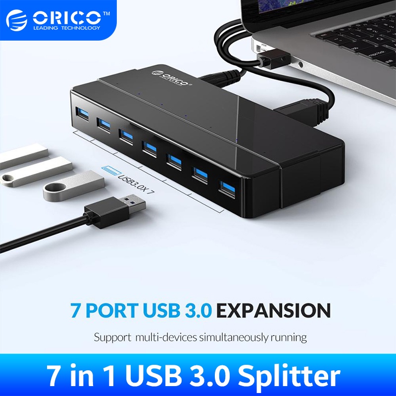 ORICO 7928U3 7 พอร์ต USB 3.0 HUB พร้อมอะแดปเตอร์ 12V USB Splitter OTG Adapter สำหรับเดสก์ท็อปแล็ปท็อป PC