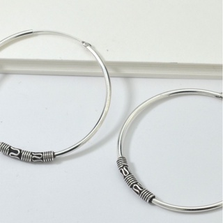 SILVER THAI 30mm Silver Chain Hoop Earringsต่างหูบาลีแบบเกลียวเงินแท้925ใส่ได้ทั้งผู้หญิงและผู้ชาย:SILVER THAI