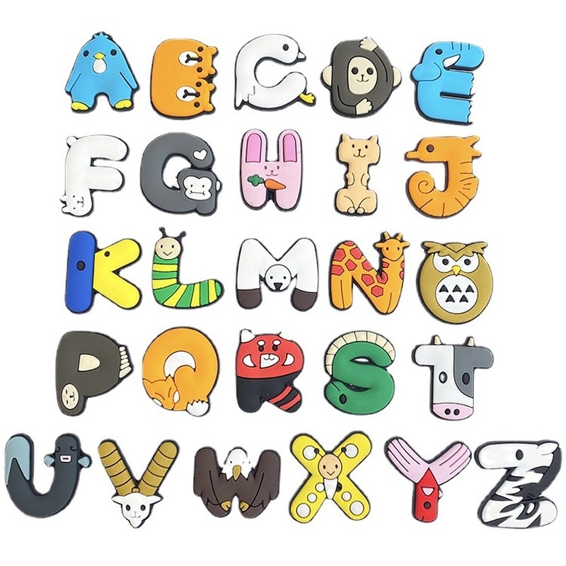 จระเข้ DIY น่ารักที่สร้างสรรค์#jibbitz Animal Pins Crocs Shoe Charms Letter AZ การ์ตูน ดอกไม้ rainbow 1-12 อุปกรณ์ตกแต่ง สําหรับรองเท้าและกระเป๋า