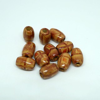 ลูกปัดไม้ เพ้นท์ลาย ขนาด 12 x 8 mm. 20 อัน/แพ็ค