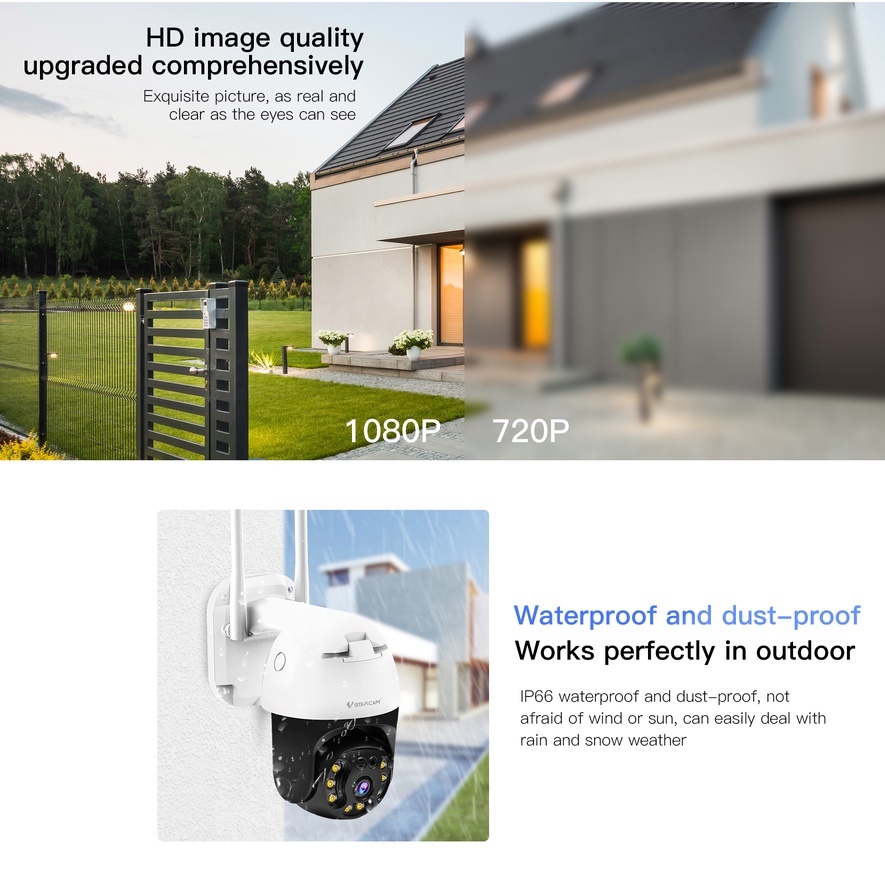 Vstarcam CS64 ความละเอียด 3.0 MP (1296P) กล้องวงจรปิดไร้สาย ภาพสี มีAI+ คนตรวจจับสัญญาณเตือน Outdoor IP Camera