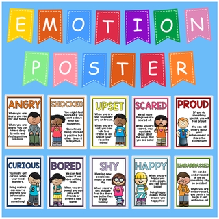 10 ชิ้น Emotion English Poster การ์ดสําหรับใช้ในการเรียนการสอนตกแต่งห้องนอน ( A 4 Size )