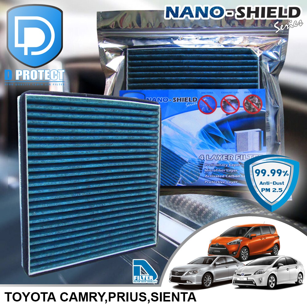 กรองแอร์ Toyota โตโยต้า Camry 2007-2018,Prius,Sienta สูตรนาโน (Nano-Shield Series) By D Filter RB012P-TY2-NANO