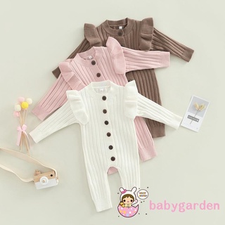 Babygarden-0-18months ชุดจั๊มสูทรอมเปอร์แขนยาว คอกลม ผ้าถัก สีพื้น แฟชั่นสําหรับเด็กผู้หญิง