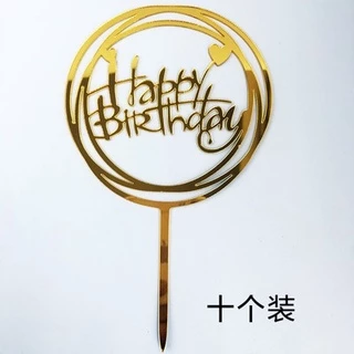 อะคริลิค 50 แบบ 10 ชิ้น / แพ็ค ​ป้ายปักหน้าเค้กวันเกิด ทรงกลม รูปตัวอักษร Happy Birthday น่ารัก สําหรับตกแต่งเค้ก ขนมหวาน ปาร์ตี้วันเกิด
