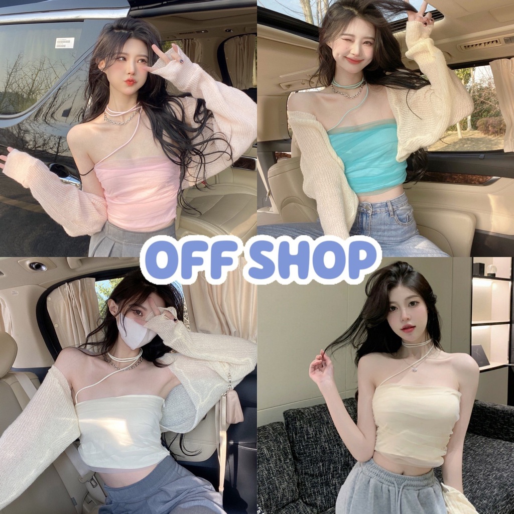 OFF SHOP พร้อมส่ง (OFF-32080) เสื้อเกาะไหมพรม ผ้าชีฟองใส่สบาย น่ารักสไลต์เกาหลีสุดๆ เกาะอก