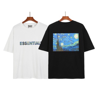 เสื้อยืดสีขาวเสื้อยืดแขนสั้นพิมพ์ลาย The Correct Version Of Fear Of God Double-Line Van Gogh สําหรับผู้ชาย