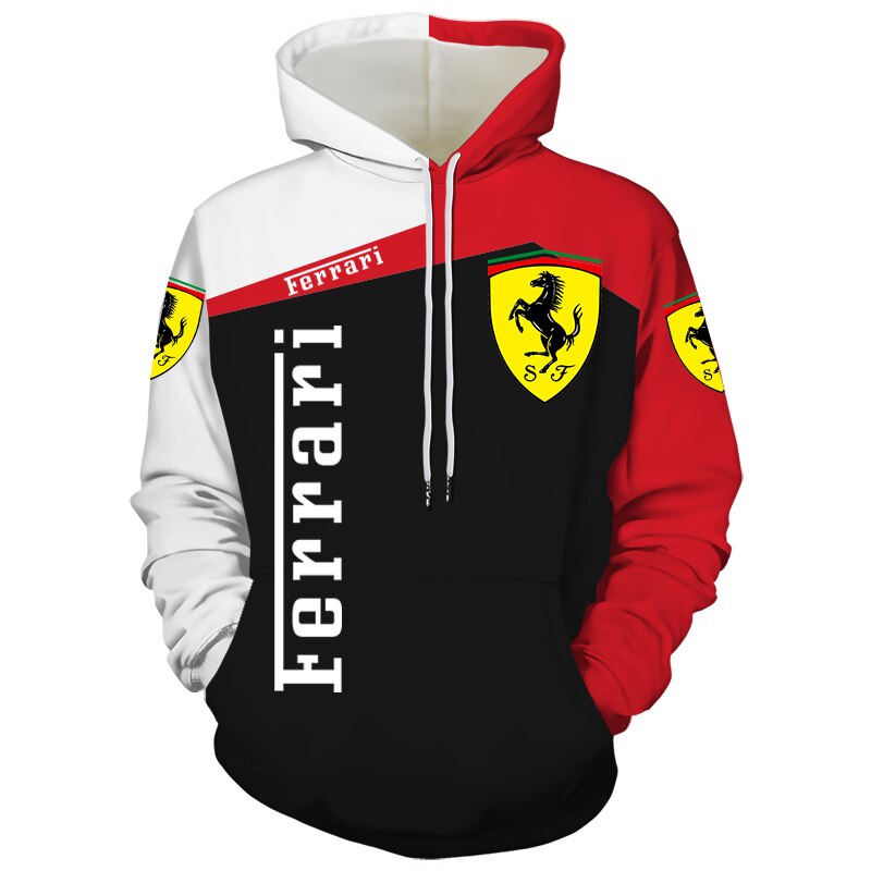 ใหม่เสื้อกันหนาวเสื้อฮู้ดดี้พิมพ์ลายโลโก้ Ferrari 3D แฟชั่นฤดูใบไม้ผลิฤดูร้อนสําหรับผู้ชายผู้หญิง Xxs-6Xl