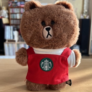 LINE FRIENDS Starbucks ผ้ากันเปื้อน ลายเส้น สีน้ําตาล สไตล์เกาหลี สําหรับเพื่อน