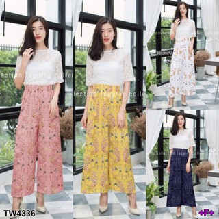 TwinsShopVip💗พร้อมส่ง TW4336 เสื้อลูกไม้ กางเกงดอก lace blouse floral pants