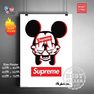 Supreme x มิกกี้เมาส์ โปสเตอร์ สตรีทแวร์ โปสเตอร์ สตรีทไอคอน โปสเตอร์ สติกเกอร์ติดผนัง เดคโคเฟรม โปสเตอร์