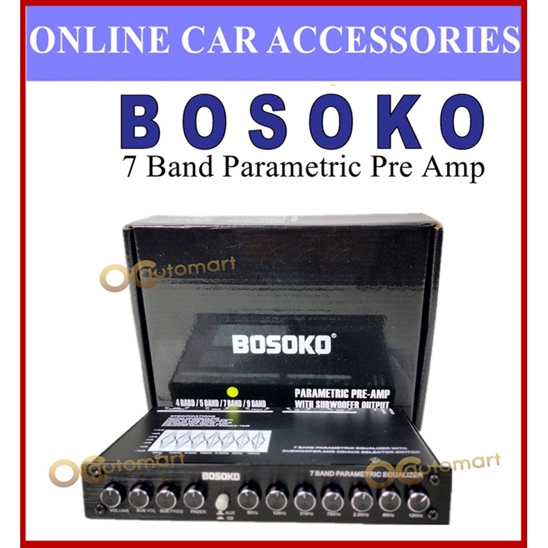 Bosoko 7 Band เครื่องเสียงรถยนต์ Parametric Pre Amp พร้อมซับวูฟเฟอร์เอาต์พุต Preamp Amplifier Equali