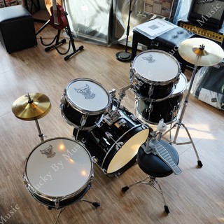 กลองชุดเด็ก OVERSPEED : JUNIOR DRUM SET สีดำ พร้อมอุปกรณ์ครบชุด แถมฟรีเก้าอี้กลอง และไม้ตี ประแจปรับหนังกลอง