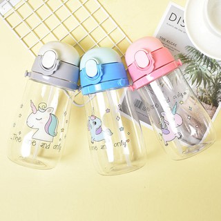ขวดน้ำ 550ml. ขวดน้ำหลอดดูดลายการ์ตูนแบบหูหิ้ว กระบอกน้ำลายการ์ตูน กระบอกน้ำหลอดดูด