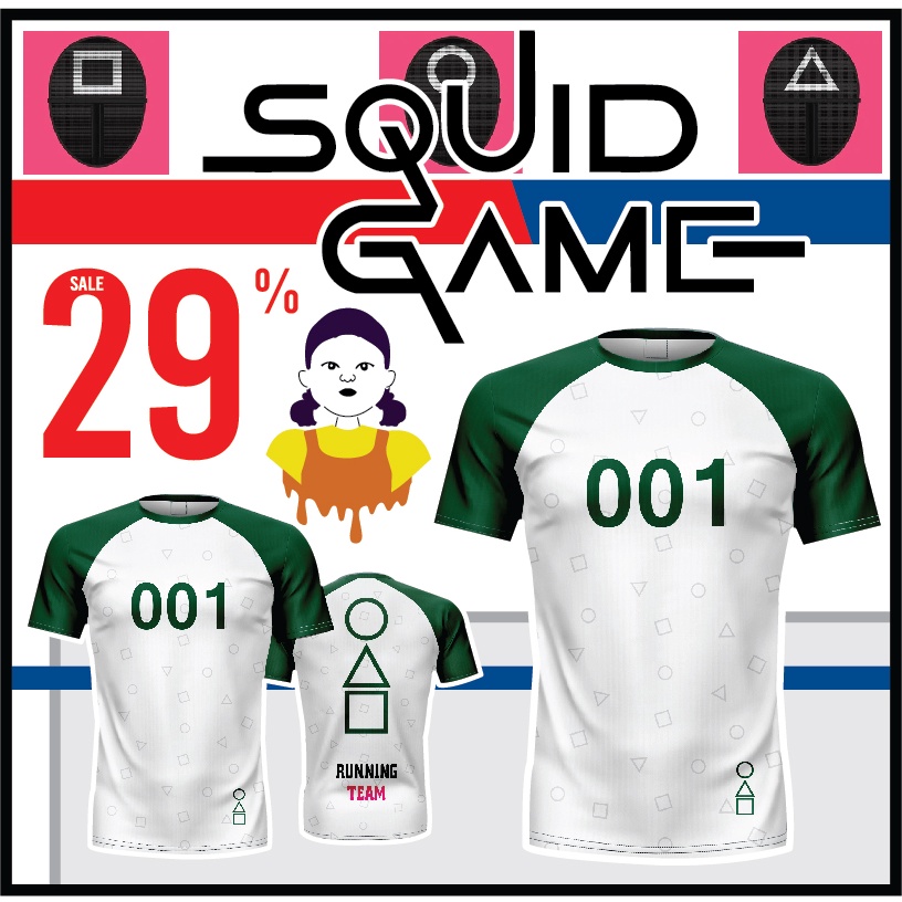 🌈✨ใส่โค้ดSENSEI10Pลด10%🌈✨เสื้อแขนสั้นพิมพ์ลาย(หน้า-หลัง) SENSEI ลายSquidGame1