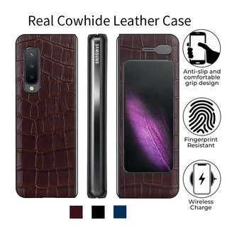 ซองโทรศัพท์หนังแท้ Samsung Galaxy Z Fold 2 Z Flip W20 Business Crocodile Pattern Phone Case Luxury Real Genuine Cowhide Leather Back Cover