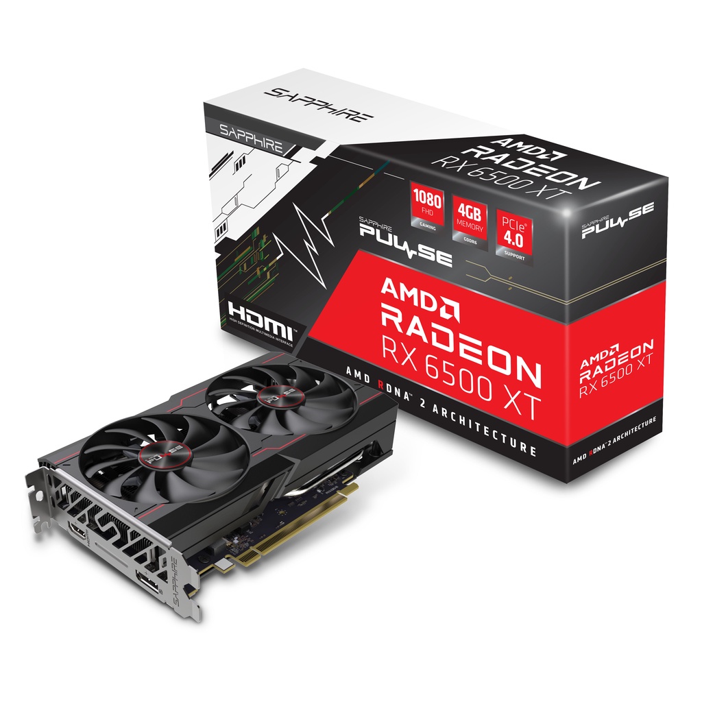 VGA SAPPHIRE PULSE AMD RADEON RX 6400 / RX 6500 XT GAMING OC 4GB GDDR6 HDMI/DP # RX6500 RX 6500 xt