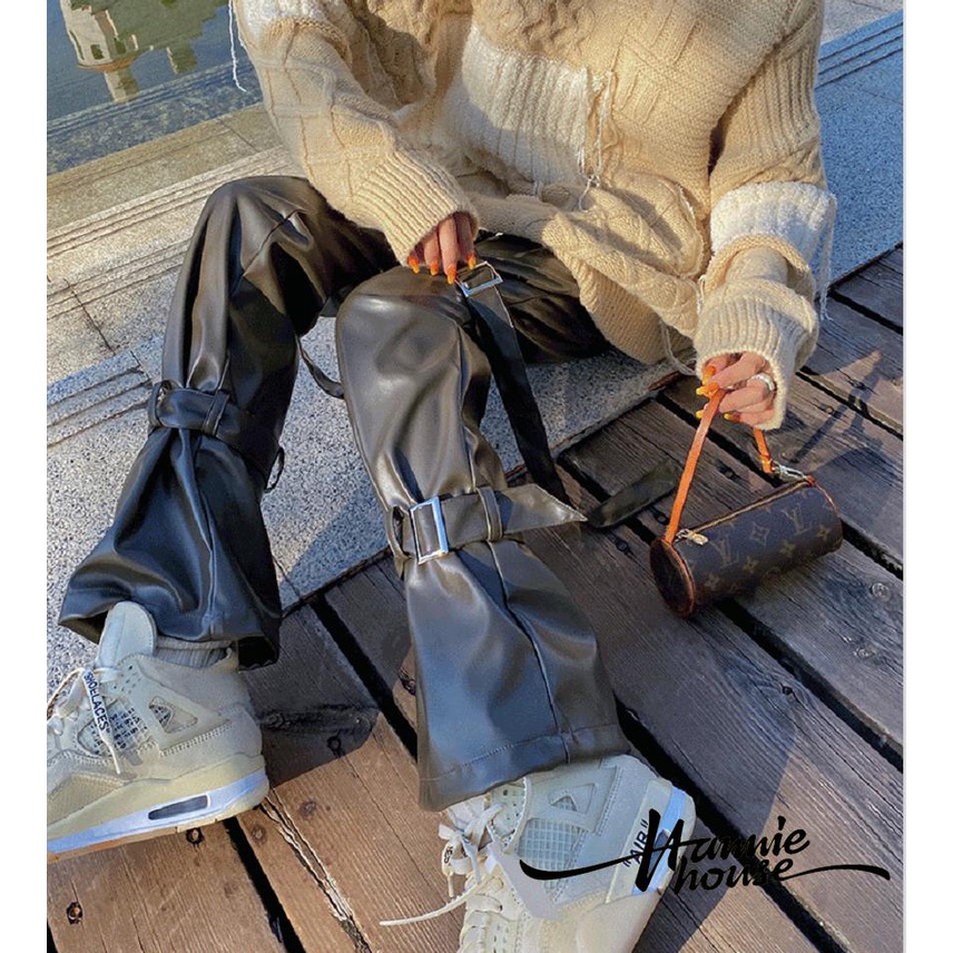 Only Women’ s High Waist Leather Pants StraightLeg Pants Shopee Thailand