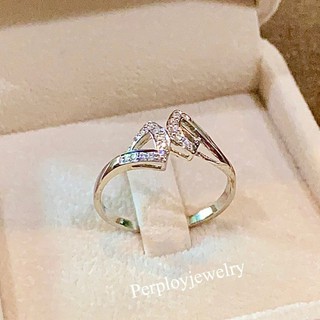 PerployJewelry แหวนเงินแท้ชุบทองคำขาวฝังเพชรcz