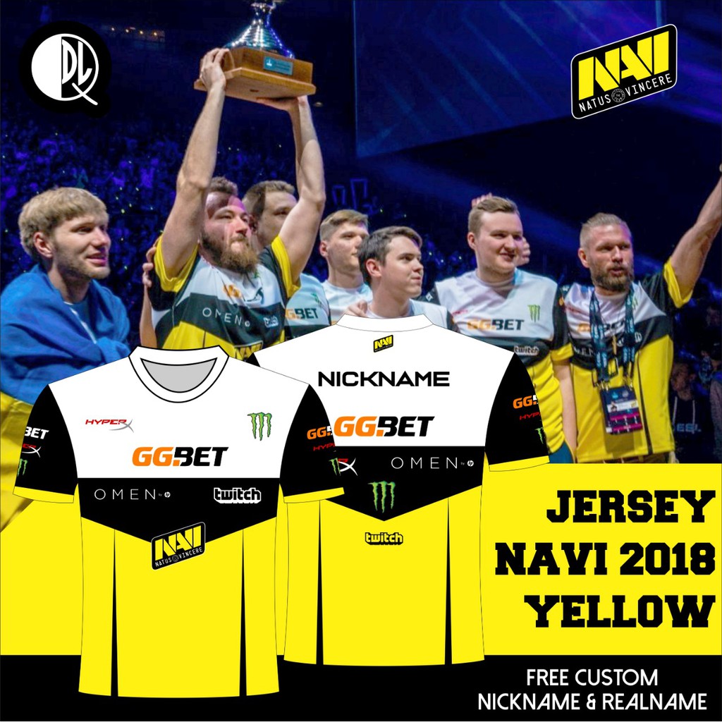 JERSEY เสื้อยืด GAMING NAVI CS-GO, DOTA 2 2018 YELLOW VERSION