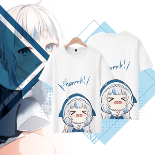 เสื้อยืดแขนสั้น คอกลม ทรงหลวม ลายคอสเพลย์อนิเมะ Hololive Vtuber Gawr Gura น่ารัก สําหรับแต่งคอสเพลย์