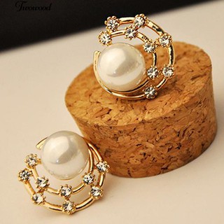 แฟชั่นสตรี Bling Rhinestone เพิร์ลเพิร์ลหู Ear Stud เครื่องประดับต่างหู