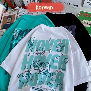 Korean เสื้อยืด ลาย HOVER หมี อวกาศ โอเวอร์ไซส์ งานสกีนมาตรฐาน เนื้อผ้าเด้ง ผ้าโปร่ง HO2