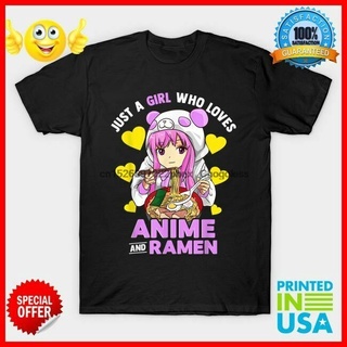 T-shirt  เสื้อยืด พิมพ์ลายการ์ตูนอนิเมะ Just A Girl Who Loves และ Ramen BowlS-5XL