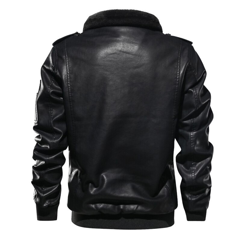 Men Motorcycle PU Leather Jacket Winter Warm Luxury Fleece Retro Coat Fur Collar Biker Bomber Pilot Faux Leather Jacket #1