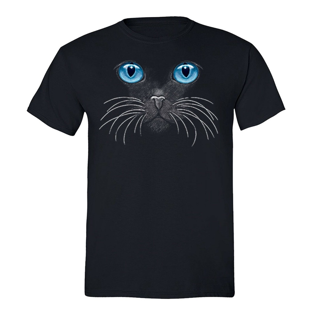 Mens Blue Eyes Pussy Cat Lover Whiskers Animal Kitty Crewneck เสื้อยืด