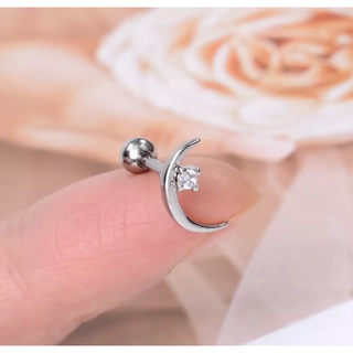 earring.minimal จิวหูพระจันทร์เพชร เพชรมินิมอล จิวหูเพชร ก้าน 1.2 ใส่รูปกติได้ งานสแตนเลสแท้ ใส่อาบน้ำได้ไม่เป็นสนิม